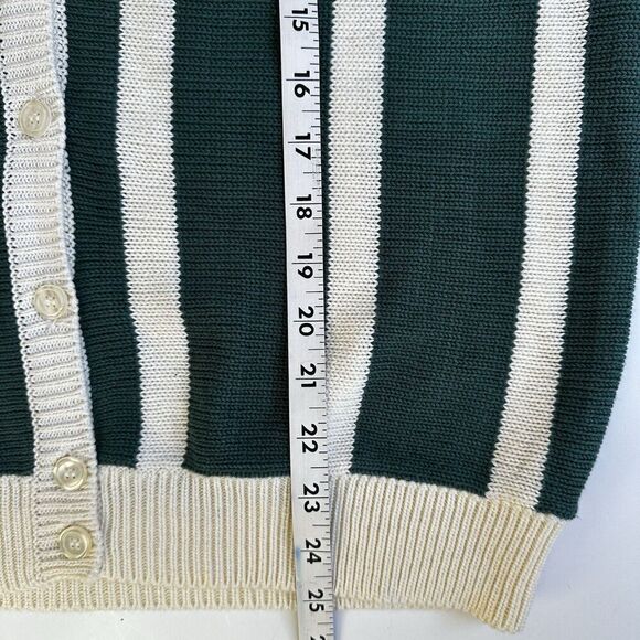 Vintage Suburban Petites Cardigan Sweater Green Cream Stripe Knit Women’s PL - Picture 7 of 9